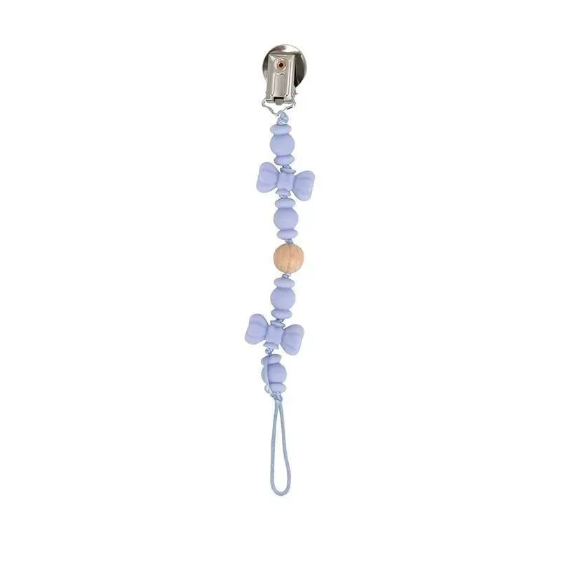 Nuby - Silicone/Wood Beaded Pacifier Clip Holder With Stainless Steel Clip, Bowtie Image 7