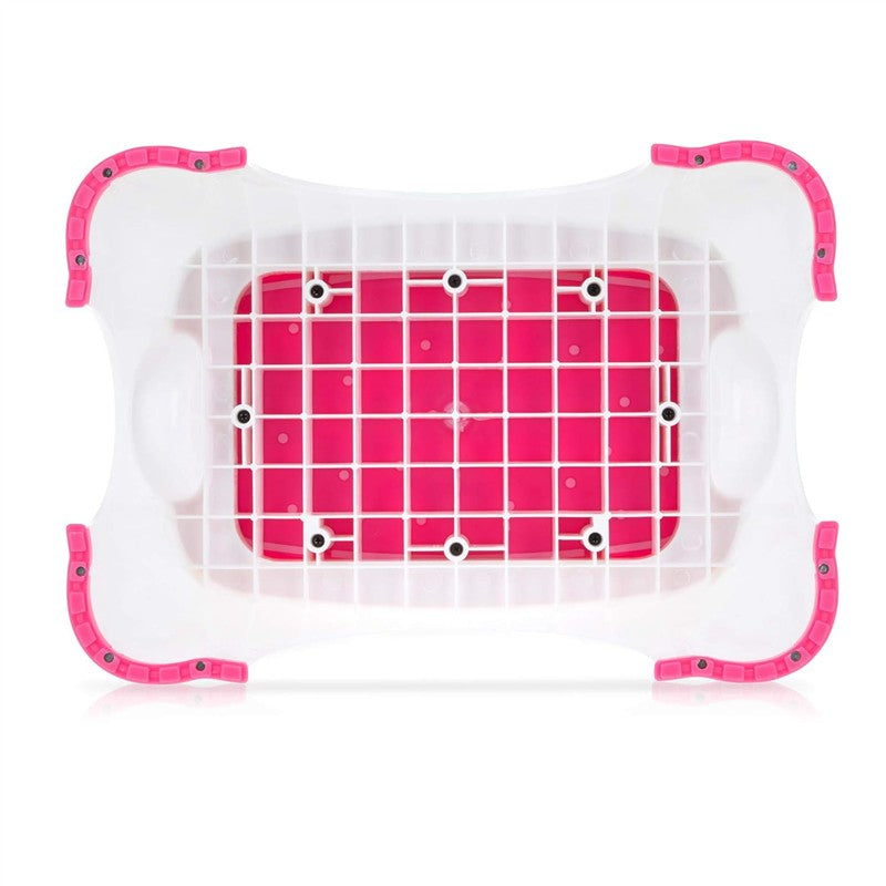Nuby Step Up Stool in pink and white, featuring a textured surface for grip and raised edges for safety.