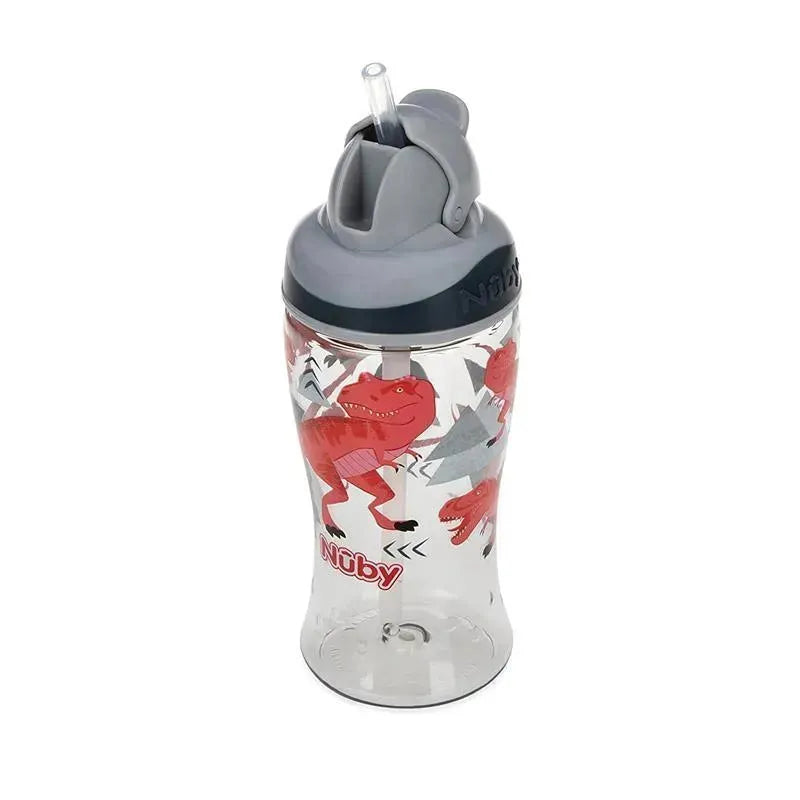 Nuby - Thirsty Kids 12Oz No Spill Thin Straw Printed Flip-It Boost, Grey Image 3