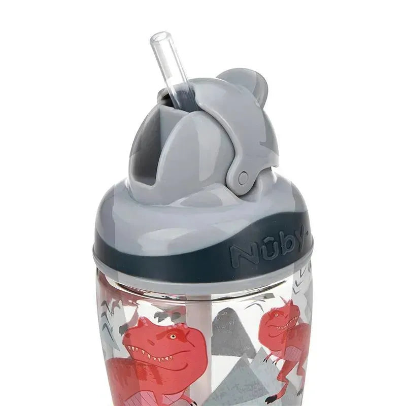 Nuby - Thirsty Kids 12Oz No Spill Thin Straw Printed Flip-It Boost, Grey Image 4