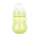 Nuby Wide Neck Non-Drip Bottle, 8 oz, features a soft green design ideal for babies, with a clear nipple and textured grip.