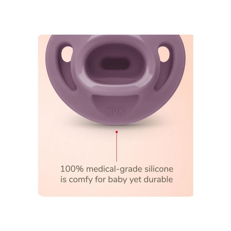 Nuk - 2Pk Girl Comfy 100% Silicone Pacifier, 0/6M, Midnight Lavender Image 4