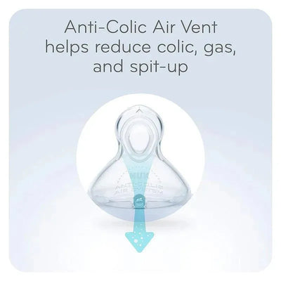Nuk 5oz Smooth Flow Anti-Colic Baby Bottle nipple with Anti-Colic Air Vent design, reducing colic, gas, and spit-up.