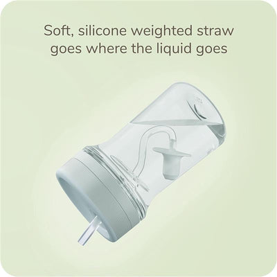 Nuk Everlast Weighted Straw Cup with a soft silicone straw, designed to be BPA free and spill proof, shown half-filled with water.
