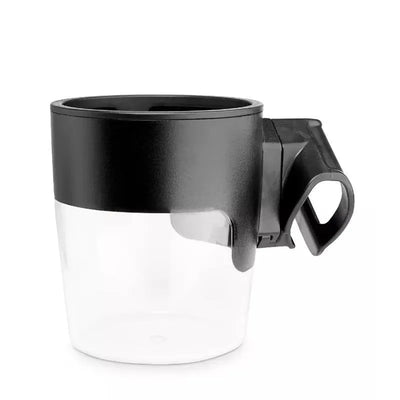 Nuna MIXX™ & DEMI™ Cup Holder in black with a clear lower half, designed to attach to strollers.