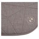 Gray textured fabric with a BMW logo, likely part of a stroller bundle, showcasing a modern design.