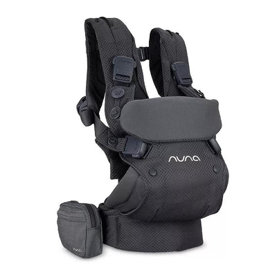 Nuna CUDL™ deux Baby Carrier in denim, featuring adjustable straps and a detachable storage pouch.