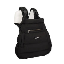 Black Nuna baby carrier with padded straps and front pocket for comfortable infant transport