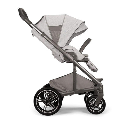 Nuna MIXX™ next Stroller in Sterling color, featuring a sleek design with a large canopy and sturdy wheels.