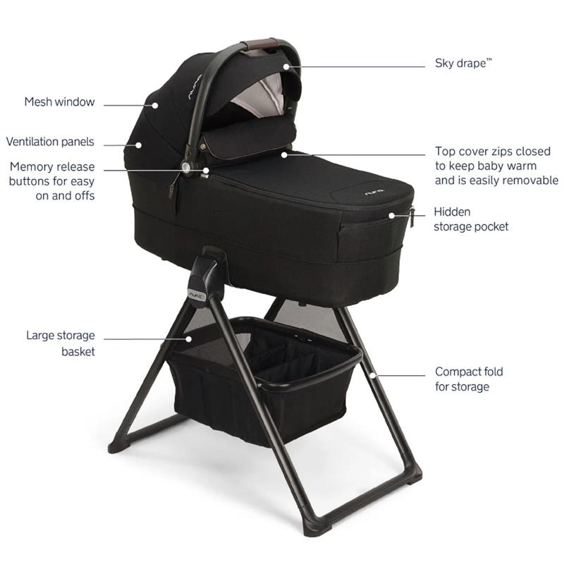 NUNA MIXX SERIES BASSINET & STAND, CAVIAR/CHOCOLATE