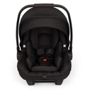 Nuna Pipa Aire Rx infant car seat in Caviar color, featuring a protective canopy and adjustable harness, against a white background.