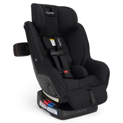 Nuna RAVA™ next Convertible Car Seat in Caviar color with adjustable harness and safety features.
