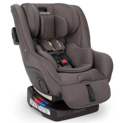Nuna RAVA™ next Convertible Car Seat in Granite color, featuring adjustable harness, cushioned sides, and a sturdy base.