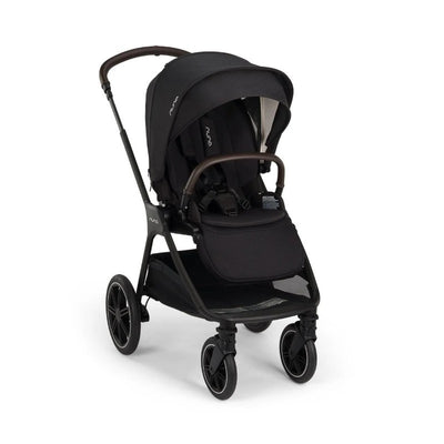 Nuna Triv Lx stroller in Caviar color, featuring a sleek design, adjustable canopy, and comfortable seat for infants.
