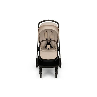 Nuna TRIV™ next stroller in Biscotti color featuring a magnetic buckle and a comfortable seat.