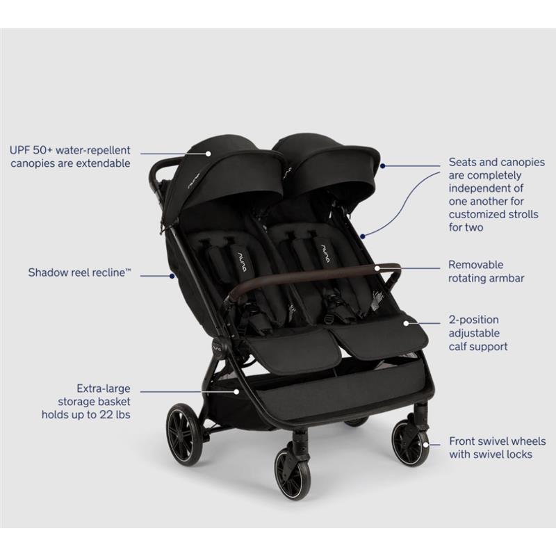 Nuna TRVL Dubl Lightweight Side by Side Double Stroller, Caviar Image 5