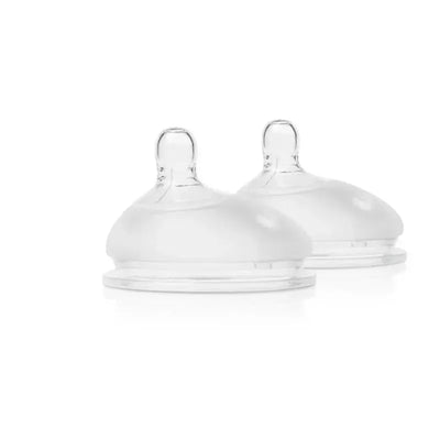 Ola Baby Gentle Bottle X Cut Nipples for thicker liquids, featuring two clear silicone nipples with a unique cut design.