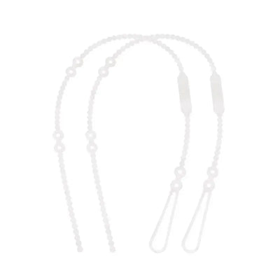 Silicone straps in pearl color, featuring two adjustable lengths and looped ends for secure attachment.