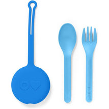 Omie Box - 2Pk Plastic Reusable Fork & Spoon Silverware with Pod for Kids, Capri Blue Image 1