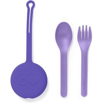 Omie Box - 2Pk Plastic Reusable Fork & Spoon Silverware with Pod for Kids, Purple Plum Image 1