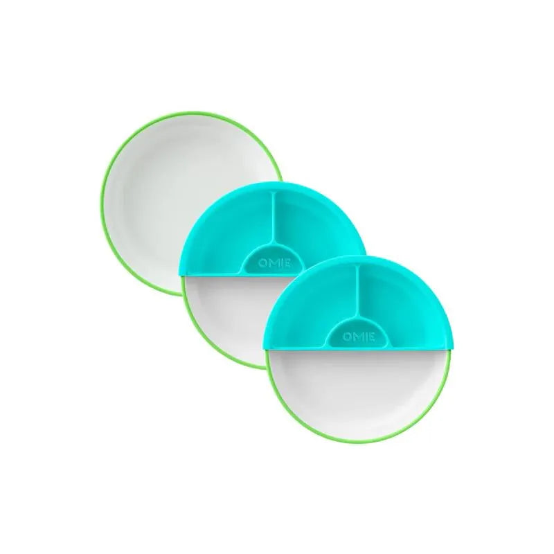 Omie - Toddler Plate With Divider, Green | 3 plates & 2 dividers Image 1