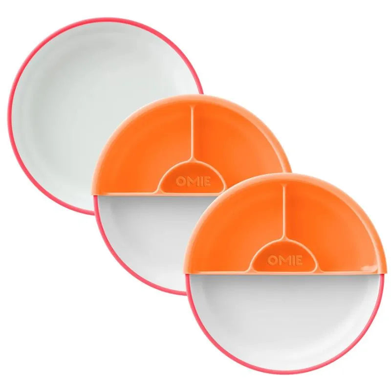 Omie - Toddler Plate With Divider, Pink | 3 plates & 2 dividers Image 1