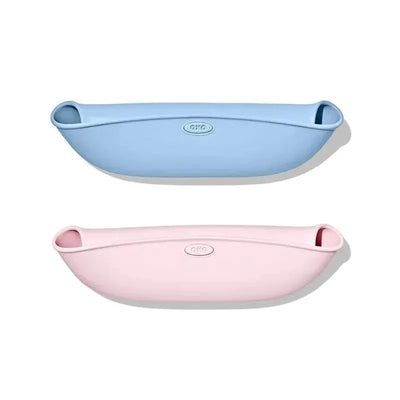 Oxo 2Pk Tot Roll Up BiB in blue and pink, featuring a soft, flexible design for easy feeding and clean-up.