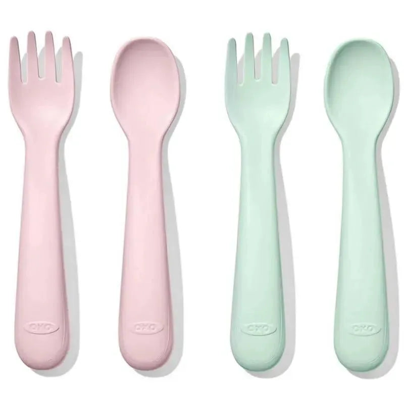 OXO - 4Pk Tot Plastic Fork and Spoon Set, Opal/Blossom Image 1