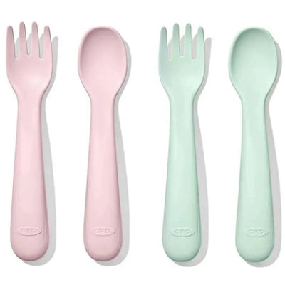 OXO - 4Pk Tot Plastic Fork and Spoon Set, Opal/Blossom Image 1