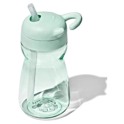 Oxo Tot Adventure Water Bottle in opal color, featuring a clear body and a straw, designed for easy sipping.
