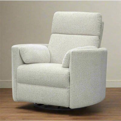 Parker House Radius Plus Power Headrest recliner in Richmond Cream fabric, featuring plush cushioning and a swivel base.