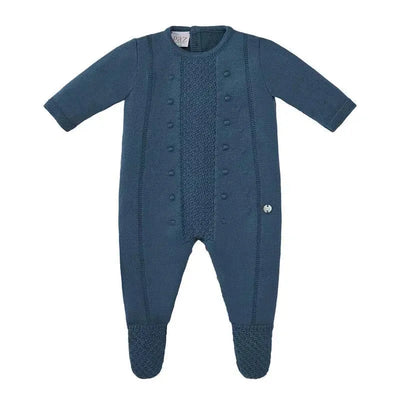 Paz Rodriguez - Baby Boy Knit Newborn Romper Teddy, Lead Blue Image 1
