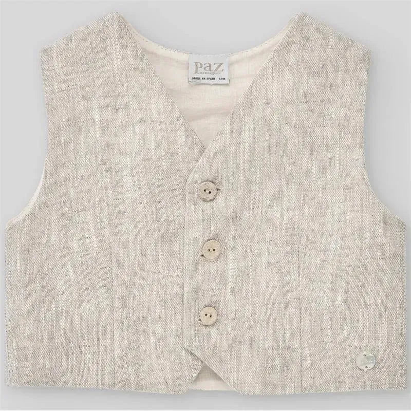 Paz Rodriguez - Baby Woven Newborn Waistcoat & Short & Shirt, Beige/White Image 2