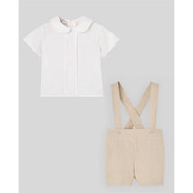 Paz Rodriguez Ceremonia Set Woven Newborn Blouse & Shorts, White/Sand Image 1