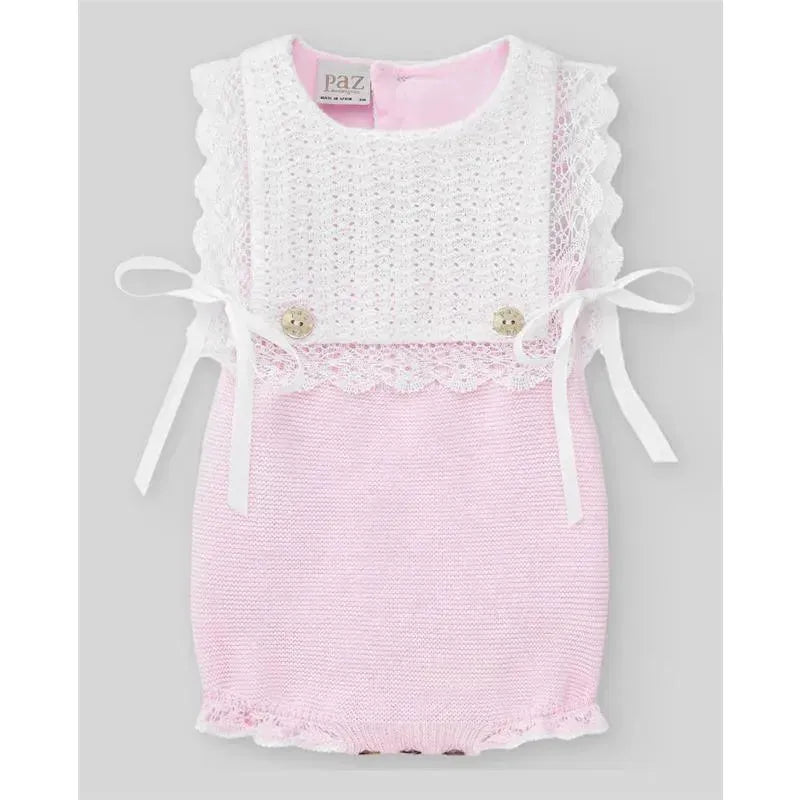 Paz Rodriguez - Knit Newborn Body Romper, Chalk Pink/White Image 1