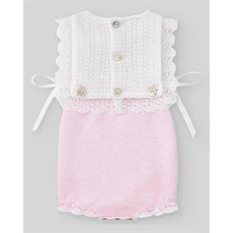 Paz Rodriguez - Knit Newborn Body Romper, Chalk Pink/White Image 2