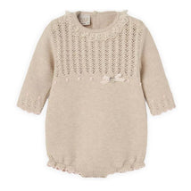 Paz Rodriguez - Knit Newborn Romper Alegria, Light Brown/Chalk Pink Image 1