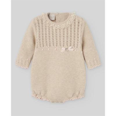 Paz Rodriguez - Knit Newborn Romper Alegria, Light Brown/Chalk Pink Image 1