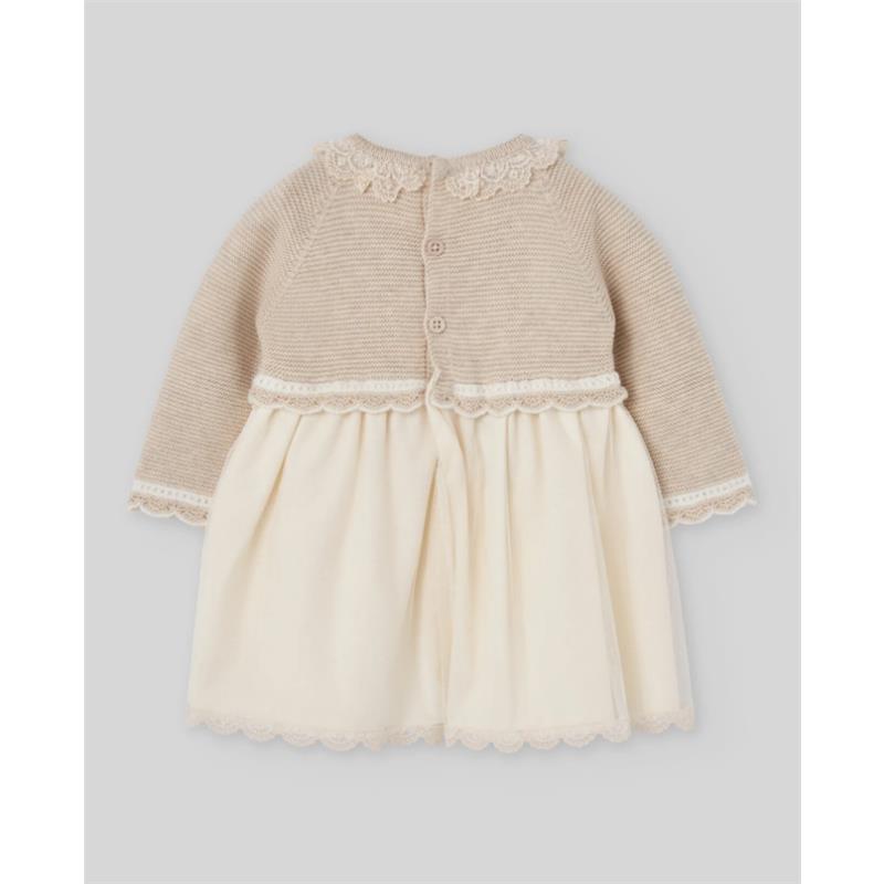 Paz Rodriguez Knit Newborn Dress Lua, Light Brown/Cream Image 2