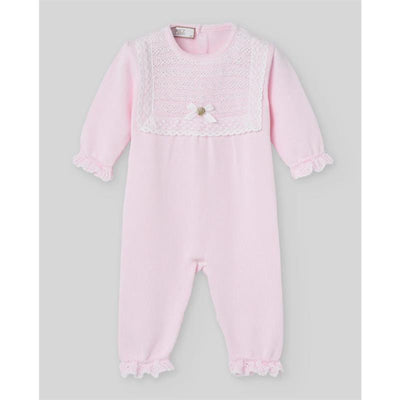 Paz Rodriguez Knit Newborn Romper Alaia, Chalk Pink/White Image 1