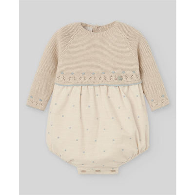 Paz Rodriguez - Knit Newborn Romper Alegria, Light Brown/Chalk Blue Image 1