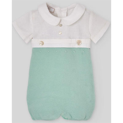 Paz Rodriguez Knit Newborn Romper Cauce, White/Sky Blue Image 1