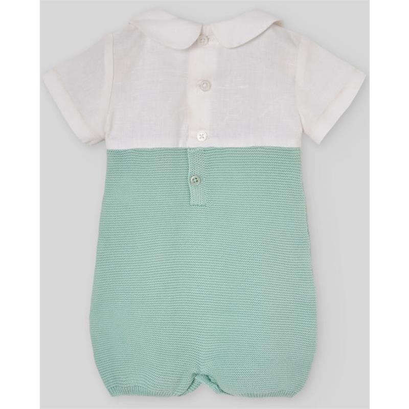 Paz Rodriguez Knit Newborn Romper Cauce, White/Sky Blue Image 2