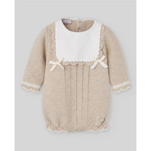 Paz Rodriguez Knit Newborn Romper Lua, Light Brown/Cream Image 1