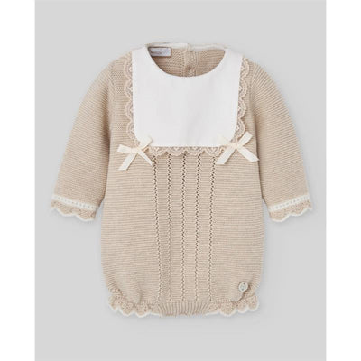 Paz Rodriguez Knit Newborn Romper Lua, Light Brown/Cream Image 1