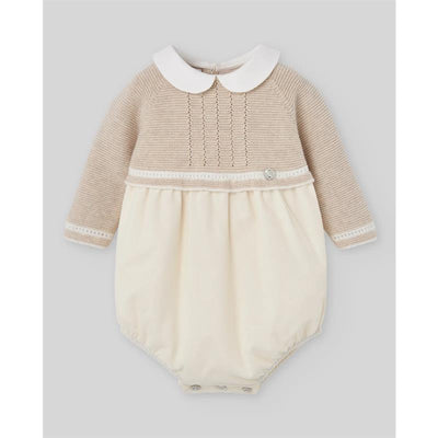 Paz Rodriguez Knit Newborn Romper Lua, Light Brown/Cream Image 1
