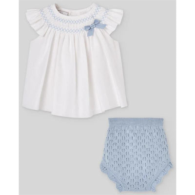 Paz Rodriguez Set Dress & Bloomer Espuma, White/Sky Blue Image 1
