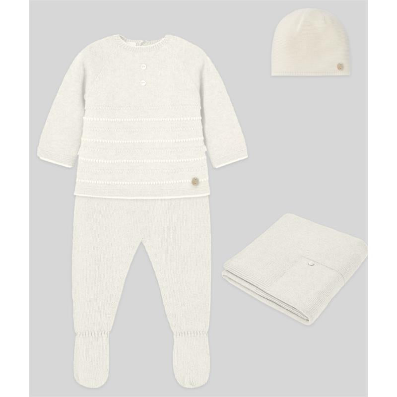 Paz Rodriguez - Set Knit Newborn Sweater + Leggings + Hat + Blanket Regalo Oi, Cream Image 1