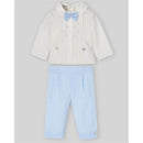 Paz Rodriguez Set Woven Newborn Blouse + Trousers Fogar, Cream/Light Blue Image 1