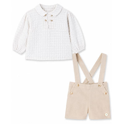 Paz Rodriguez Set Woven Newborn Blouse + Trousers Mel, Sand Image 1